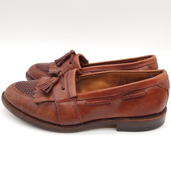 Allen Edmonds Mens 10 D Cody Brown Tassel Kiltie Weave Loafer Leather Dress Shoe - Picture 2 of 9